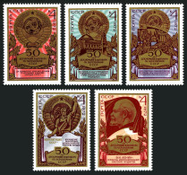Russia 4018-4023, MNH. Mi 4053-4057, Bl.79. USSR-50, 1972. Coat Of Arms, Flags. - Neufs