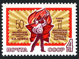 Russia 3973 Two Stamps, MNH. Mi 4008. Youth Philatelic Exhibition,Pioneers,1972. - Neufs