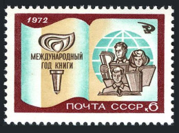 Russia 3967 Three Stamps, MNH. Mi 4002. Book Year IBY-1972. Torch, Book, Globe. - Neufs