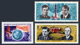 Russia 4175-4177 Blocks/4, MNH. Mi 4216-4218. Cosmonauts' Day 1974. Cosmonauts. - Ongebruikt