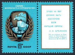 Russia 4356/label 2 Stamps, MNH. Mi 4390. European Security & Cooperation, 1975. - Ongebruikt