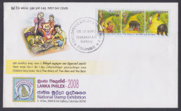 Sri Lanka Ceylon 2008 FDC Children's Story Series, Philex Stamp Exhibition, Child, Bear, Drawing, First Day Cover - Sri Lanka (Ceylan) (1948-...)