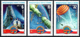 Russia 4645-4647, MNH. Mi 4704-4706. Intercosmos-1978. Gubarev-Remek.Helicopter. - Unused Stamps
