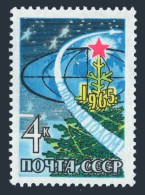 Russia 2969, MNH. Michel 2989. 1964. Happy New Year 1965. Rocket. - Nuevos