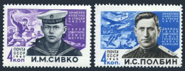 Russia 2862A-2862B, MNH. Mi 3012-3013. Soviet WW II Heroes, 1965. Sivko, Polbin. - Unused Stamps