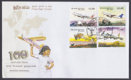 Sri Lanka Ceylon 2012 FDC Aviation Centenary, Aeroplane, Airplane, Biplane, Aircraft, Airliner, Jet, First Day Cover - Sri Lanka (Ceylan) (1948-...)