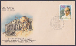 Sri Lanka Ceylon 1998 FDC First President WIlliam Gopallawa, Governor General, Lawyer, Flag, First Day Cover - Sri Lanka (Ceylon) (1948-...)