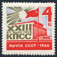 Russia 3172 Two Stamps, MNH. Mi 3189. Communist Party Congress,1966.Kremlin Hall - Neufs