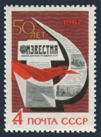 Russia 3308 Two Stamps, MNH. Michel 3331. Newspaper Izvestia, 50th Ann. 1967. - Unused Stamps