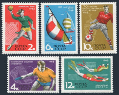 Russia 3487-3491 Blocks/4,MNH. Youth Sports 1968.Table Tennis,Regatta,Soccer, - Neufs
