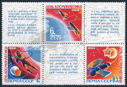 Russia 3456-3458a, MNH. Mi 3480-3482. Cosmonaut's Day 1968. Space Walk, Venus. - Unused Stamps