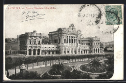 Cartolina Genova, Nuova Stazione Orientale Vom Park Aus Gesehen  - Genova (Genoa)