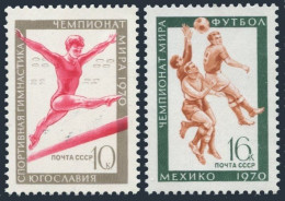 Russia 3745-3746, MNH. Mi 3771-3772. Gymnastics, Ljubljana, Soccer, Mexico-1970. - Nuevos