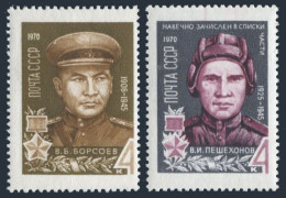 Russia 3702-3703 Blocks/4, MNH. Mi 3730-3731. Heroes,1970. Borsoyev,Peshekhonov. - Nuevos