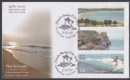 Sri Lanka Ceylon 2010 FDC Beach, Tourism, Beaches, Surf, Surfing, Cliff, Temple Trees, Coast, Bay, First Day Cover - Sri Lanka (Ceylan) (1948-...)