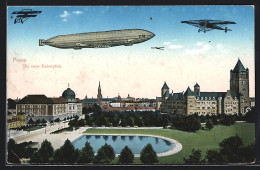 AK Posen / Poznan, Die Neue Kaiserpfalz, Teilansicht Mit Zeppelin Und Flugzeugen In Der Luft  - Posen