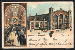 Lithographie Berlin, Stettiner Bahnhof, Innenansicht Mit Zügen, Invalidenstrasse  - Mitte