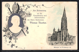 AK Freiburg /Br., Münster Mit Platz Und Portrait Erzbischof Thomas Noerber  - Freiburg I. Br.