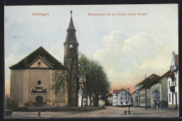 AK Stühlingen, Hauptstrasse Mit Kirche Zum Hl. Kreuze  - Autres & Non Classés