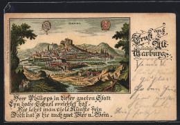 Lithographie Marburg, Ortsansicht Aus Alter Zeit  - Marburg