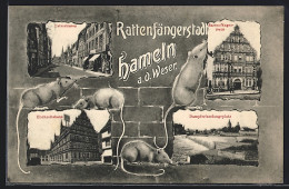 AK Hameln, Rattenfängerhaus, Osterstrasse, Dampferlandungsplatz, Hochzeitshaus  - Hameln (Pyrmont)