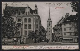 AK Erfurt, Marktstrasse Mit Geschäften Und Kirche  - Erfurt