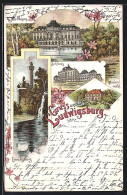 Lithographie Ludwigsburg / Württ., Monrepos, Marienwall, Schloss, Emichsburg Bei Nacht  - Ludwigsburg