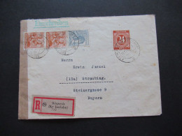 Kontrollrat 1947 Arbeiter / Ziffer MiF Einschreiben Bösperde (Kr. Iserlohn) - Straubing Bayern Gesendet Mit Ank. Stempel - Briefe U. Dokumente