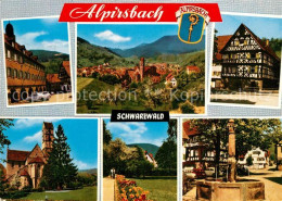 73273095 Alpirsbach Teilansichten Fachwerkhaeuser Brunnen Kirche Park Panorama S - Alpirsbach