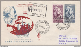 1954 REPUBBLICA - Amerigo Vespucci N° 749/750  VENETIA RACCOMANDATA VIAGGIATA - FDC