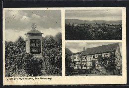 AK Mühlhausen / Waldeck, Das Gasthaus, Das Kriegerdenkmal, Ortsansicht Vom Berg Aus  - Waldeck