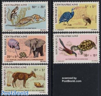 Central Africa 1971 Animals In Fairy Tales 5v, Mint NH, Nature - Animals (others & Mixed) - Birds - Cat Family - Eleph.. - Mundo Aquatico