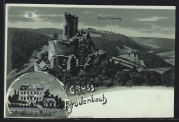 Mondschein-Lithographie Brodenbach, Hotel Zur Post, Ruine Ehrenburg  - Autres & Non Classés