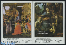 Saint Vincent 1989 Christmas 2 S/s, Mint NH, Religion - Christmas - Art - Paintings - Natale