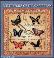 Saint Vincent 2001 Caribbean Butterflies 6v M/s (6x1.10$), Mint NH, Nature - Various - Butterflies - Maps - Geografia