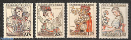 Czechoslovkia 1957 Stamp Day, Costumes 4v, Unused (hinged), Various - Stamp Day - Costumes - Other & Unclassified