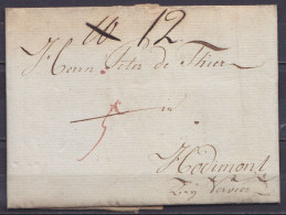 L. Datée 13 Septembre 1796 De LIPPSTADT Pour HODIMONT Près VERVIERS - Port "10" Barré Corrigé En "12" - 1794-1814 (Période Française)