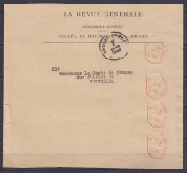 Bande De Journal "La Revue Générale" Quadruple Affr. Mécanique 2c (=8c 4 Ports !) Càd BRUGGE-BRUGES /17 V 1928 Pour BRUX - Lettres & Documents