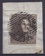 Belgique - N°1 Obl. 10c Epaulettes Brun Margé - P64 JEMEPPE Sur Fragment - 1849 Epauletten