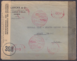 Env. "Luyckx & C°" Affr. Mécanique (thème Bateau) 0,50f / ANTWERPEN /?-?-1945 Pour AKRON Ohio USA - Bandes Censure Belge - Covers & Documents