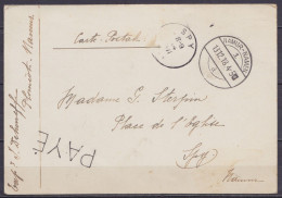 Carte Artisanale Port "PAYE" (fortune) De Plomcot Càpt (récupéré De L'occupant) "NAMUR-NAMEN 1/12.12.1918" Pour SPY - Cà - Foruna (1919)