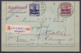 EP Carte-lettre Kartenbrief 10c (type OC3) + OC4 En Recommandé Càpt MARIEMBOURG /-3.12.1915 Pour BRUXELLES - Rare étiq.  - Ocupación Alemana