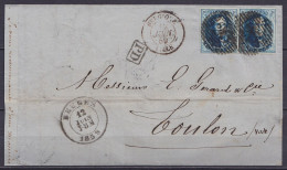 L. Affr. 2x N°11A P23 Càd BRUGES /12 JUIN 1859 Pour TOULON Var - [PD] - Càd Bureau D'échange "BELGIQUE /…/ LILLE" (au Do - 1858-1862 Medallions (9/12)