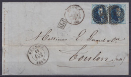 L. Affr. 2x N°11A P23 Càd BRUGES /12 JUIN 1859 Pour TOULON Var - [PD] - Càd Bureau D'échange "BELGIQUE /…/ LILLE" (au Do - 1858-1862 Medallones (9/12)