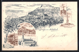 Lithographie Kulmbach, Teilansicht Mit Schloss, Kunst-Brunnen, Rehturm  - Kulmbach