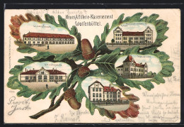 Passepartout-Lithographie Wolfenbüttel, Neues Artillerie-Kasernement, Wirtschaftsgebäude, Stabsgebäude & Familienge  - Autres & Non Classés