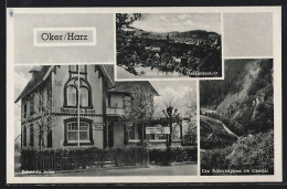 AK Oker /Harz, Schmidt`s Hotel, Blick Auf Goslar, Die Adlerklippen  - Goslar