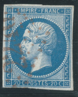 N°14 20c BLEU NAPOLEON TYPE 2 / OBLITERATION GC ROUGE 2240 MARSEILLE / PAS COURANT - 1853-1860 Napoléon III