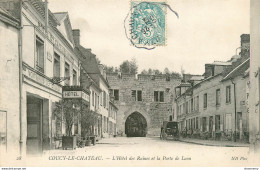 CPA Coucy Le Château-L'hôtel Des Ruines Et La Porte De Laon-28-Timbre      L1752 - Otros & Sin Clasificación