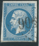 N°14 20c BLEU NAPOLEON TYPE 2 / OBLITERATION GC 906 CHARROUX VIENNE - 1853-1860 Napoleone III